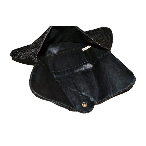 Black Beaded Envelope Clutch Purse Bag with no Straps Japan Vintage (2629BS) - Picture 4 of 9